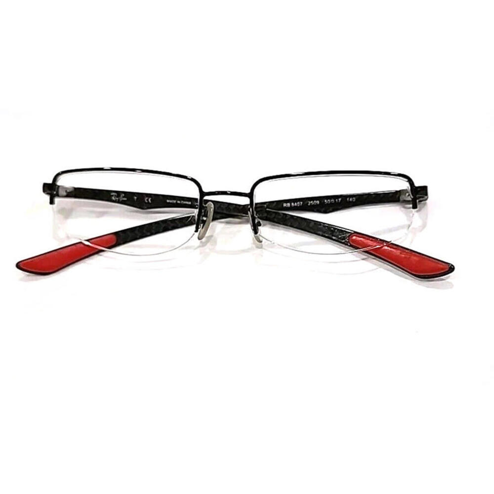 Ray Ban RB8407 2509 Black Red Carbon Fiber Half Rim Eyeglasses Frame 50-17 140